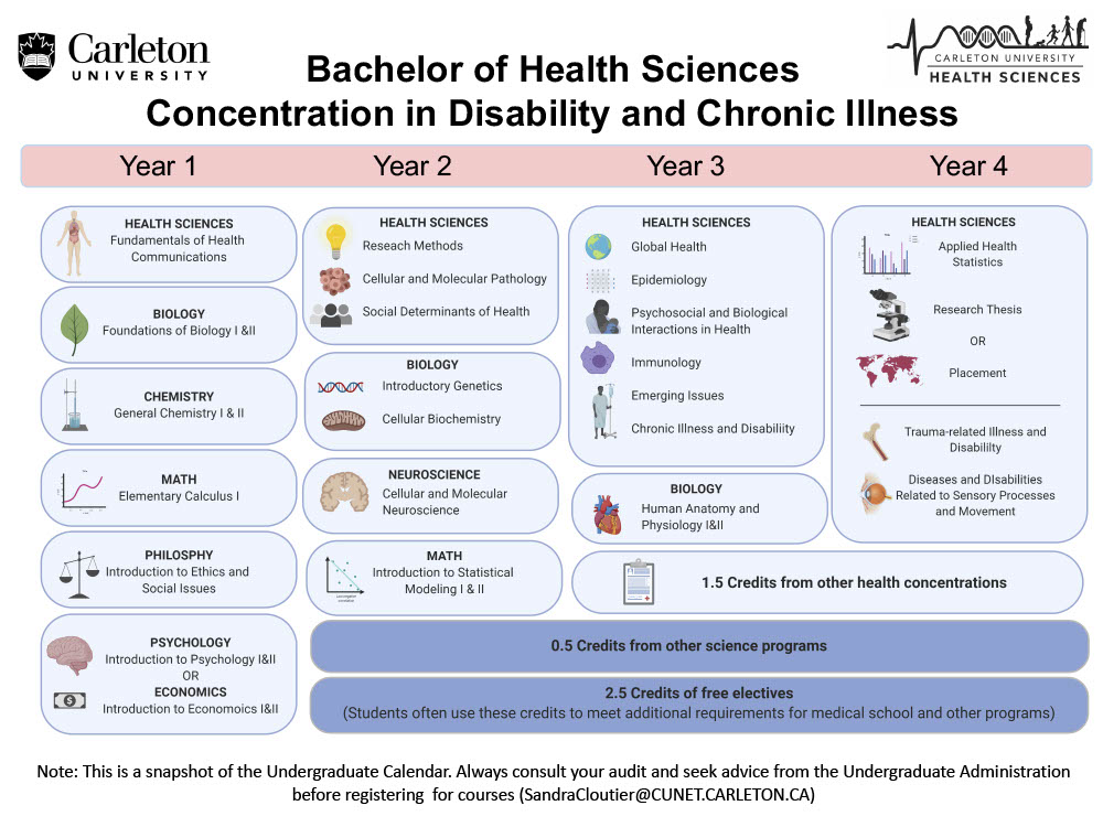 Course map for Bachelor of Health Sciences Concentration in Disability and Chronic Illness