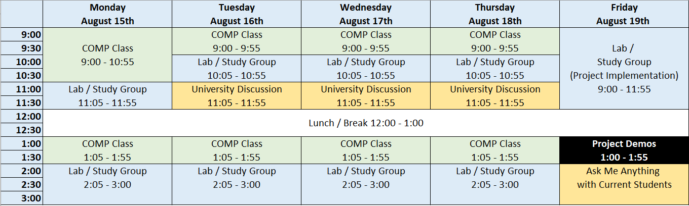 COMP Matters detailed schedule